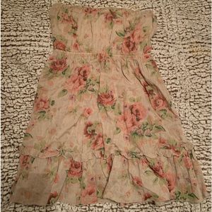 Medium women teens dress floral beige short blue bird strapless dress